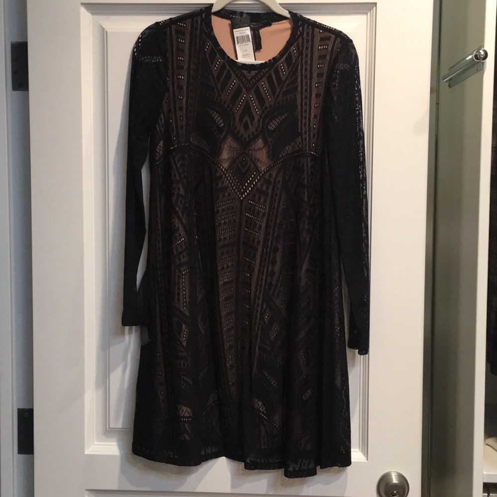 NWT BCBG black lace dress with nude underlayer